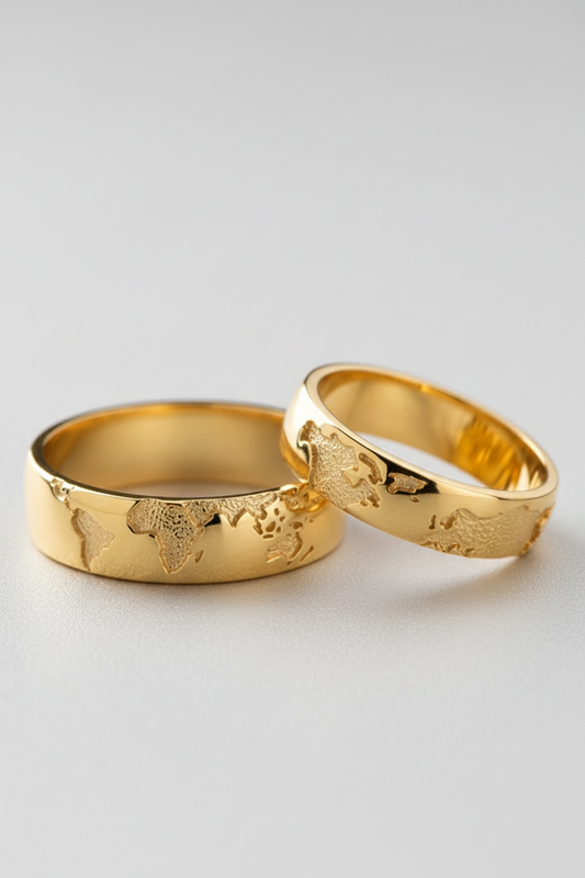 "The World Is Mine – World Map Couple Rings"